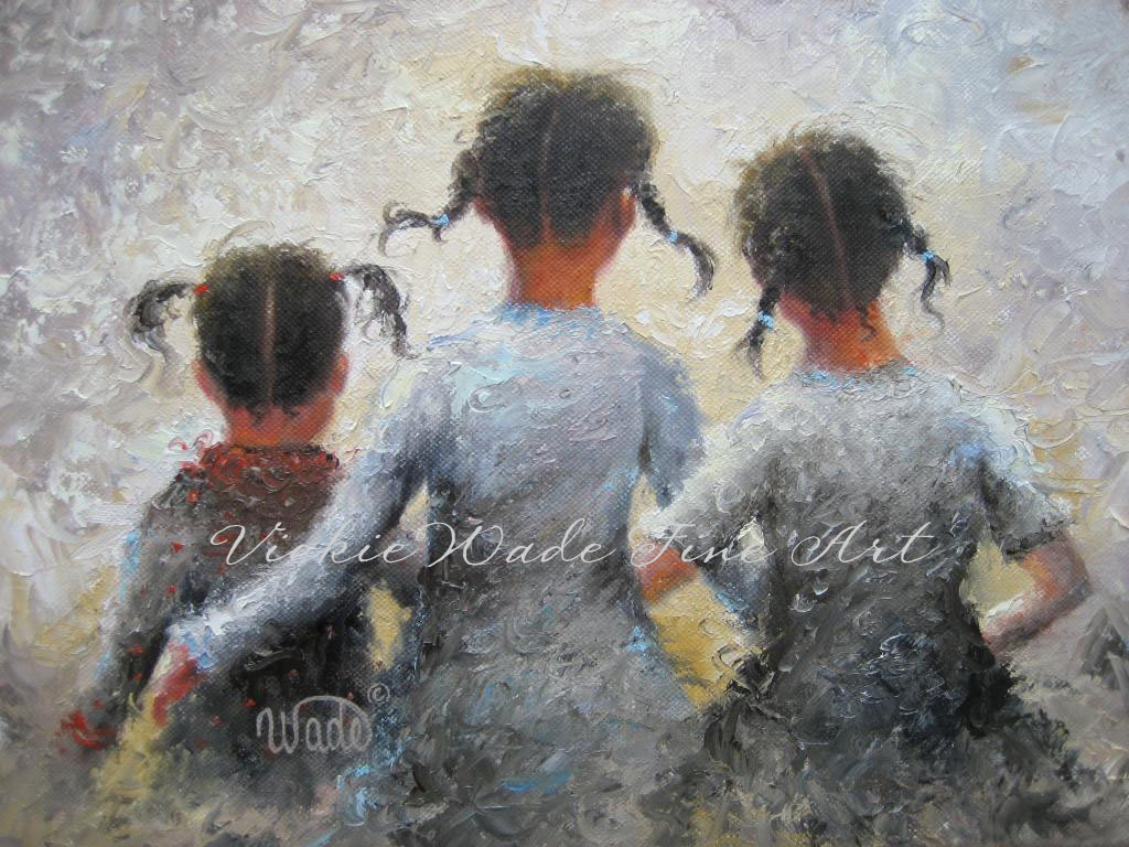 1024x768 Three Sisters Art Print Three African American Girls Girls - Pigtails In Painting