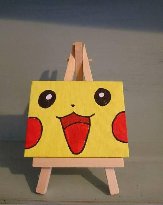 570x715 Pikachu Pokemon Hand Painted Mini Canvas With Wooden Easel Stand - Pikachu Painting