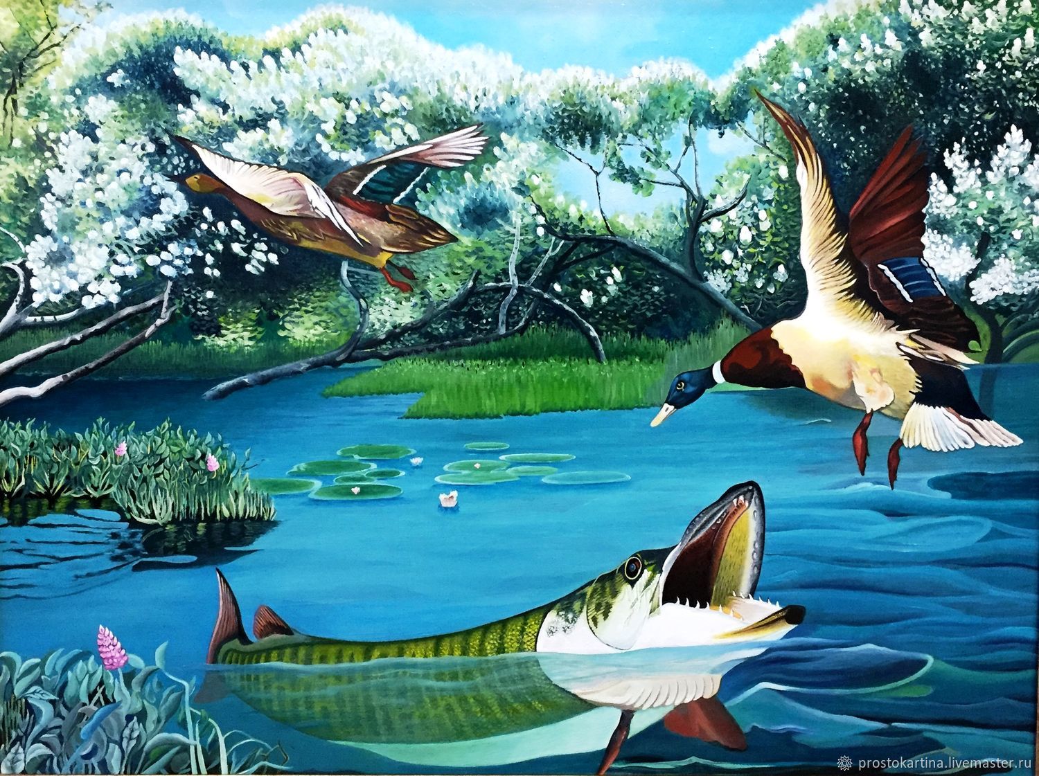 1500x1121 The Painting Hunting Pike The Ducks Shopline - Pike Painting