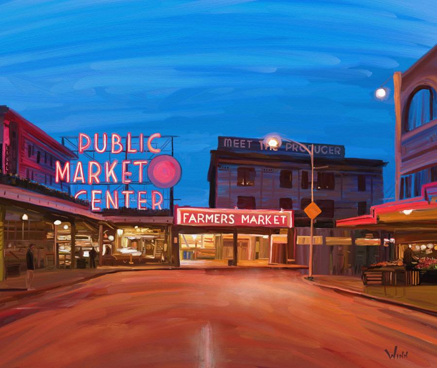 900x758 Pike Place Market Painting By Brett Winn - Pike Place Market Painting