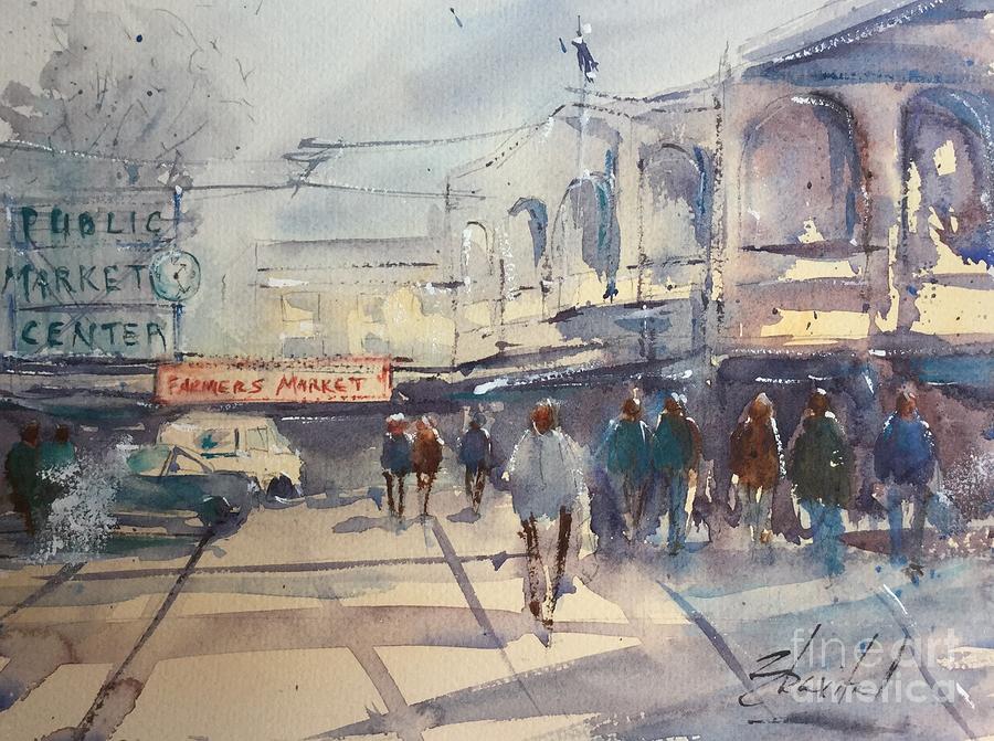 900x671 Pike Place Market Seattle Painting By Carolyn Zbavitel - Pike Place Market Painting