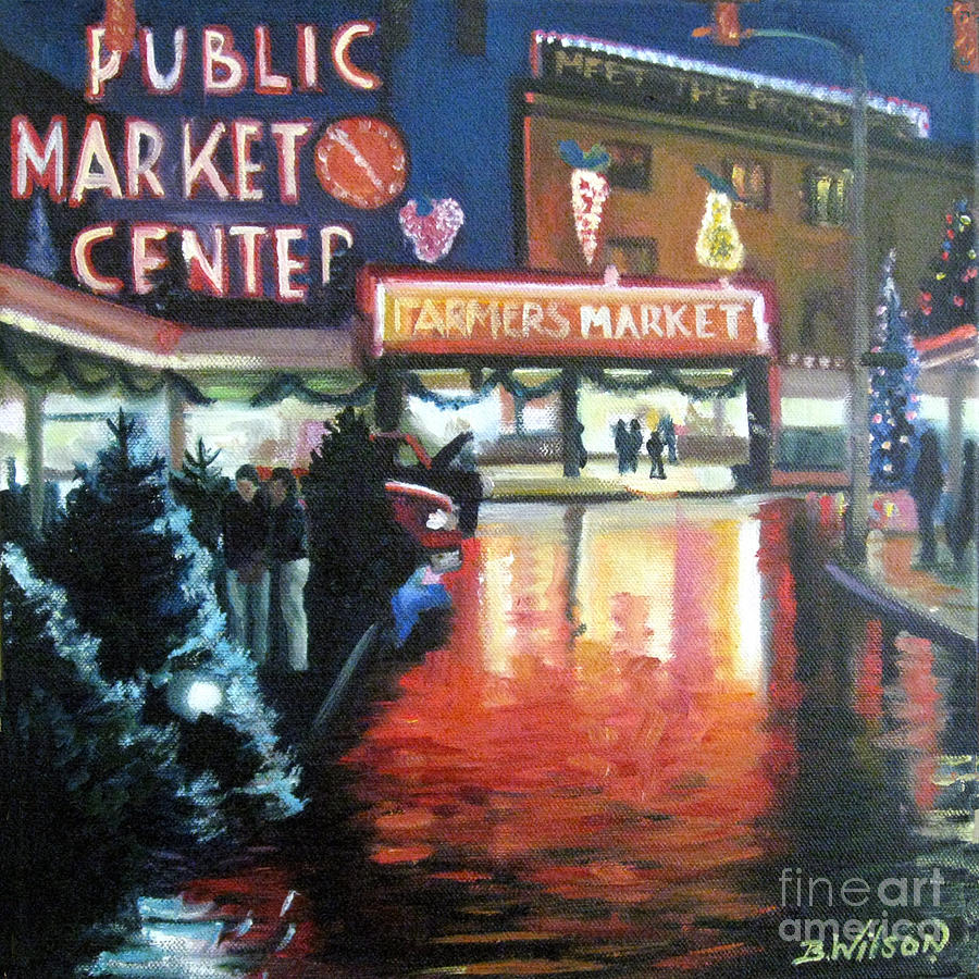 900x900 Pike Place Painting By Barbara Wilson - Pike Place Market Painting