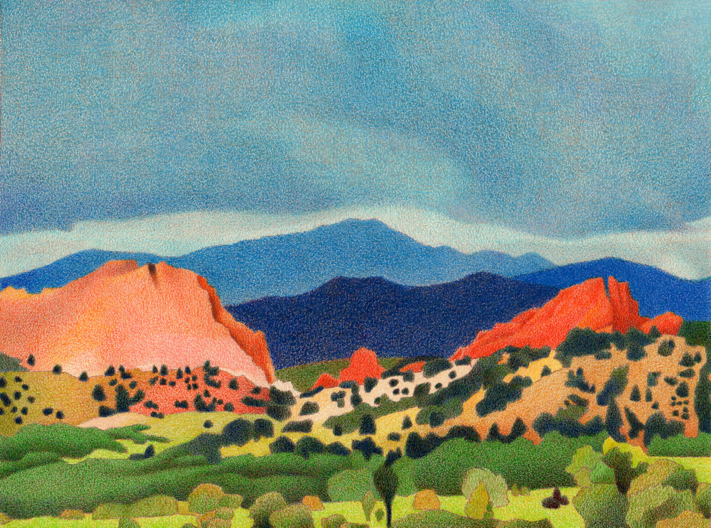 1000x743 Impression Evergreen Garden Of The Gods Pikes Peak - Pikes Peak Painting