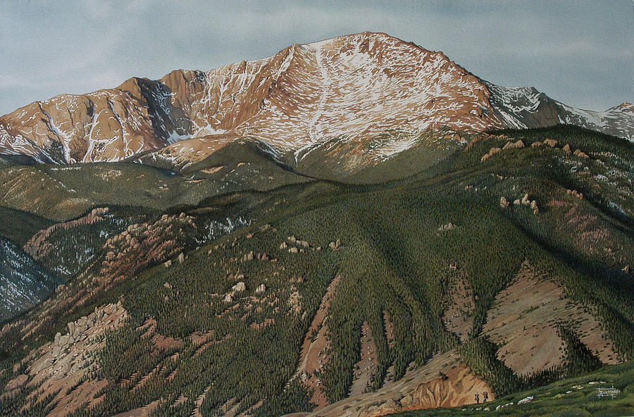 900x592 Pikes Peak Painting By Rich Marks - Pikes Peak Painting