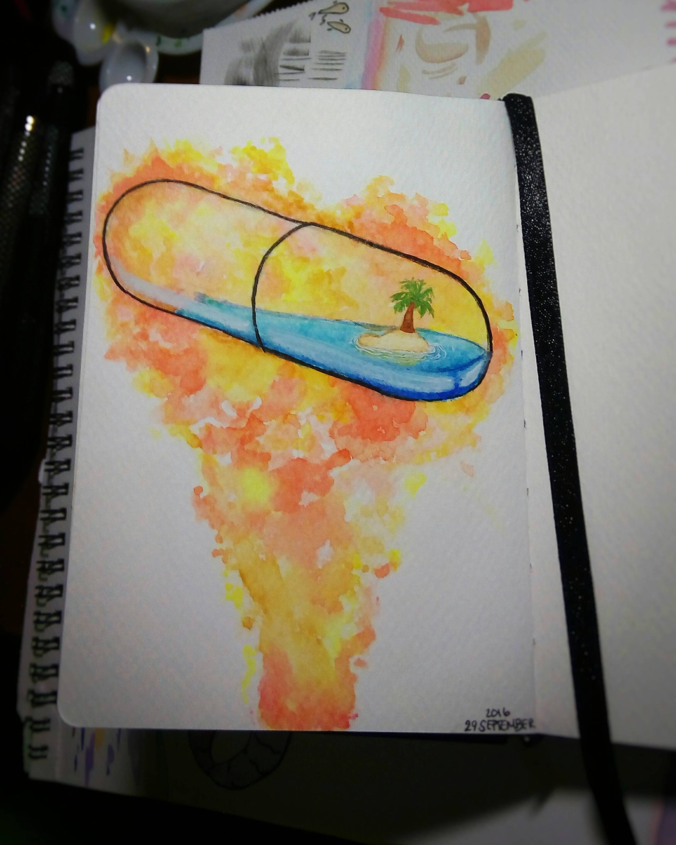 2304x2880 Take A Chill Pill, Watercolor And Ink, A5 - Pill Painting