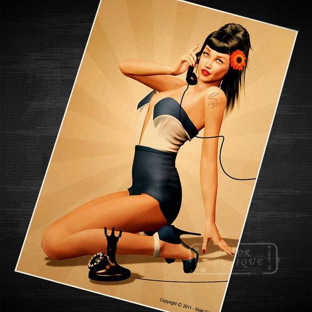 640x640 Taking Phone Pin Up Girls Midway Girl Vintage Retro Canvas - Pin Up Girl Painting