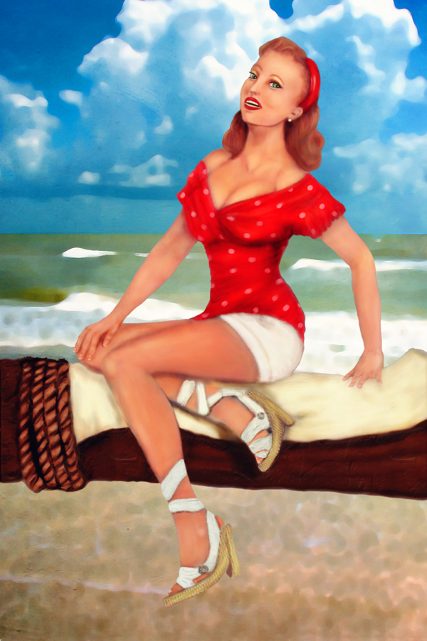 600x899 Where The Gold Bees Dream Digital Painting Retro Pinup - Pin Up Painting