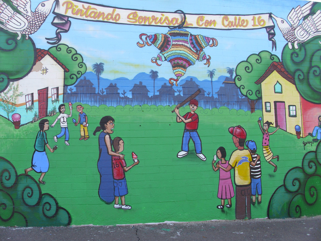 1024x768 Phoenix Street Art Folk Art Style Mural Of Families Amp - Pinata Painting