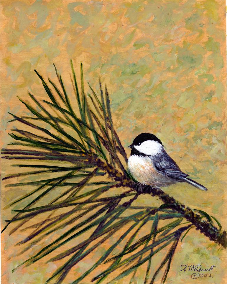 770x963 Saatchi Art Pine Branch Chickadee - Pine Branch Painting