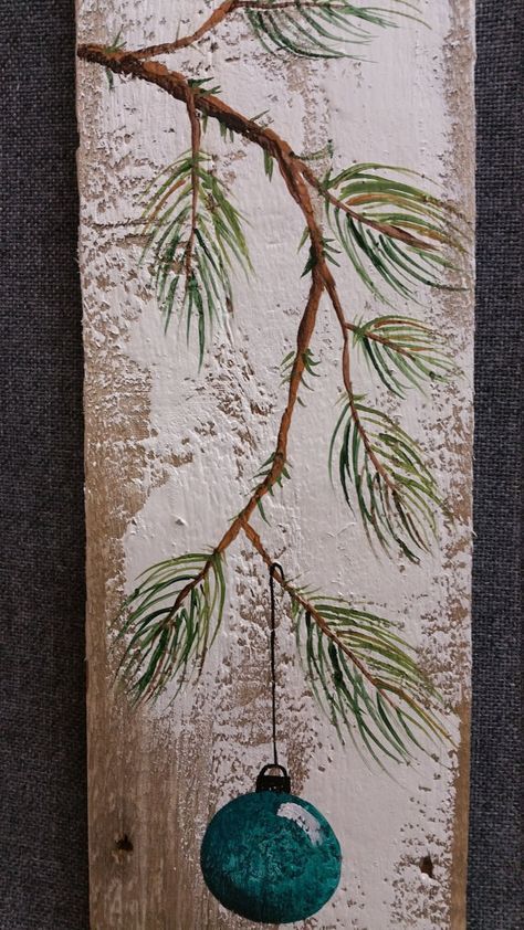474x842 Turquoise Teal Hand Painted Christmas Decoration, Gifts Under 25 - Pine Branch Painting