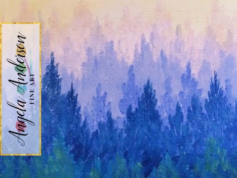 480x360 Misty Mountain Ombre Pine Forest Acrylic Painting For Beginners - Pine Forest Painting