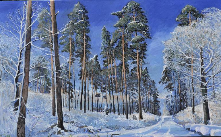 770x478 Saatchi Art Pine Forest In Winter Painting By Robert Warechowicz - Pine Forest Painting