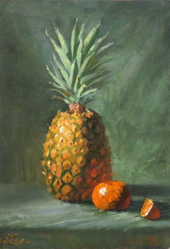 570x834 Pineapple Amp Orange 8 X 10 Print Of Original Oil Painting - Pineapple Oil Painting
