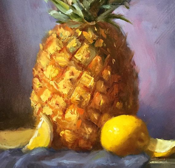 570x548 Pineapple And Lemons Painting. Original Oil Painting. Still Life - Pineapple Oil Painting