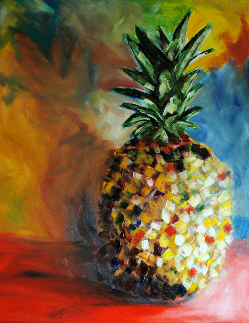 500x648 Tropical Mess 22x28 Original Pineapple Oil Painting - Pineapple Oil Painting