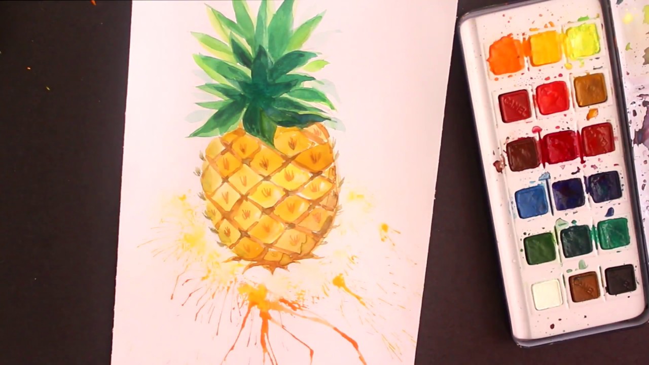 1280x720 Easy Watercolor Pineapple Painting Tutorial Step By Step Artxo - Pineapple Painting