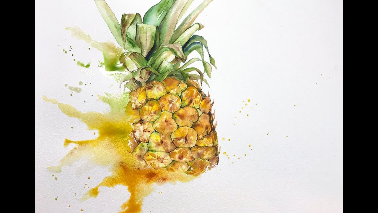 1280x720 Pineapple In Watercolors Painting Demonstration - Pineapple Watercolor Painting