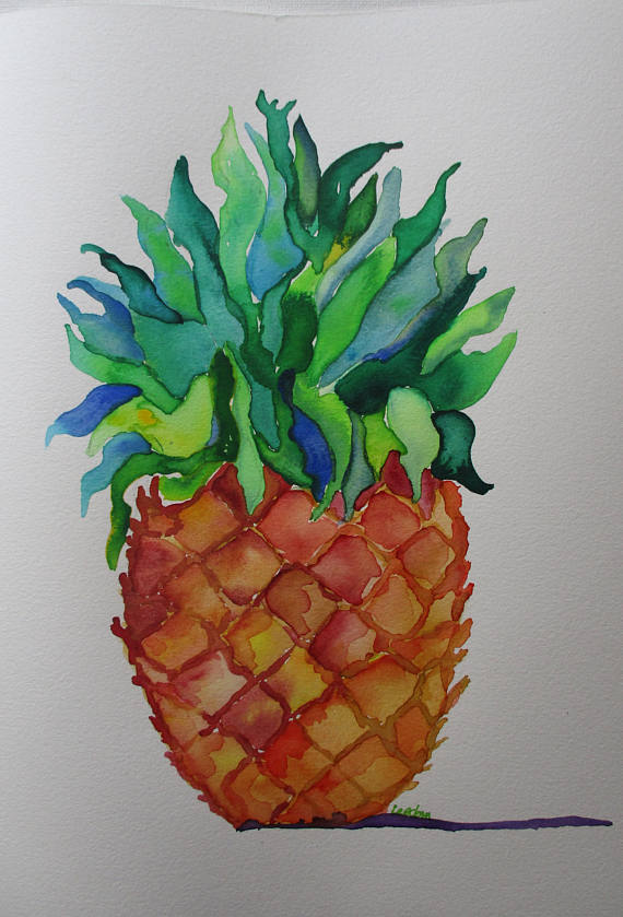 570x839 Pineapple Watercolor Painting Original Watercolor Painting - Pineapple Watercolor Painting