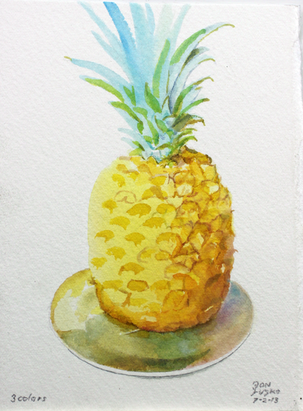 601x814 Tartrazine, Opera, Cyan, Painting With Primary Colors. - Pineapple Watercolor Painting