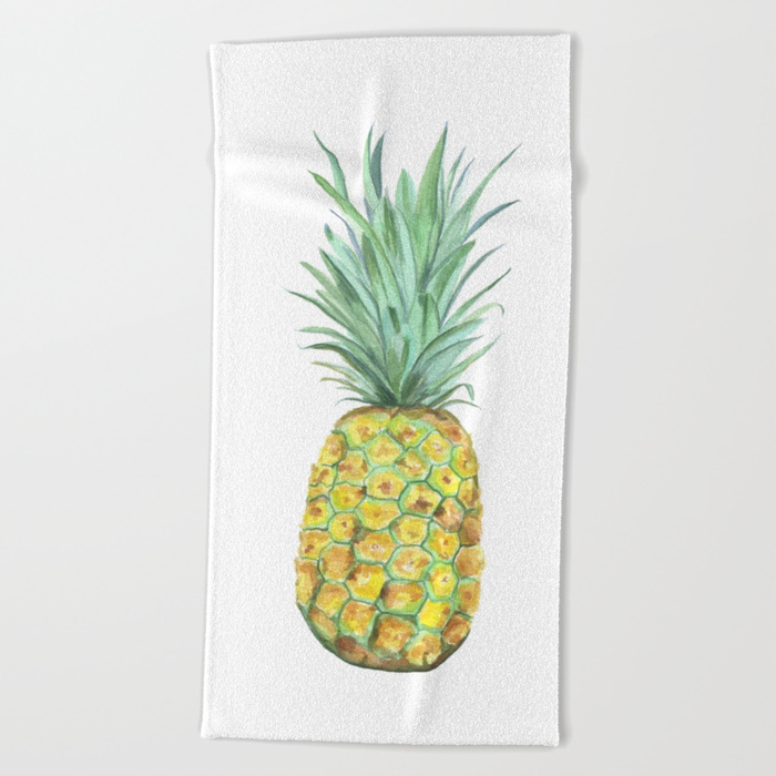 700x700 Pineapple Watercolor Painting Beach Towel By Littlebirdsartstudio - Pineapple Watercolor Painting