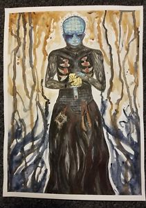 211x300 Hellraiser Pinhead Original Art Watercolor Painting 11x15 Inch - Pinhead Painting