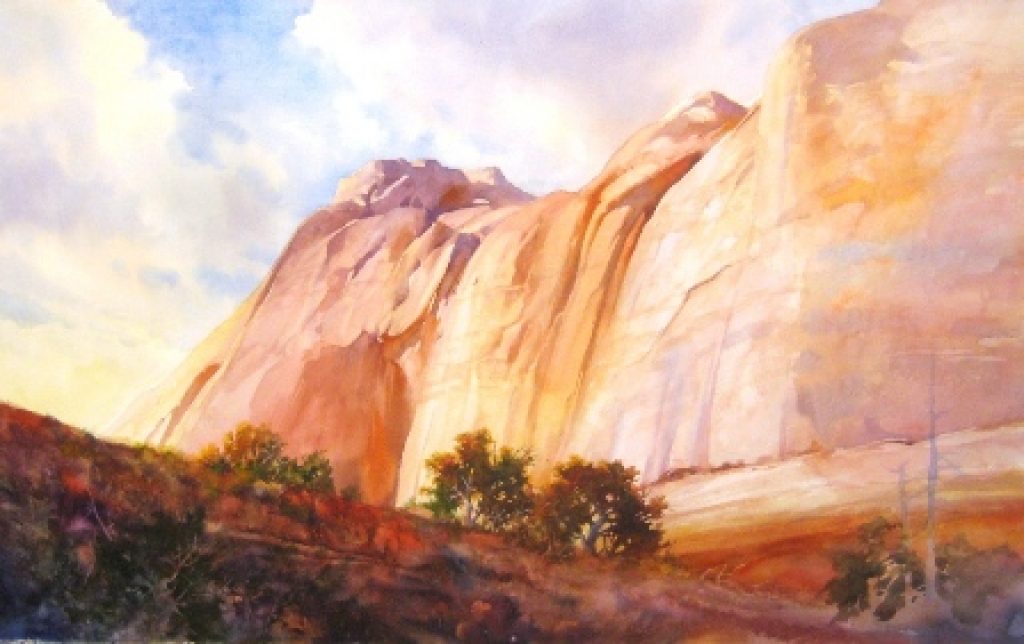 1024x644 Painting Of Kolob Cliff Face In Zion National Park Roland Lee - Pinion Painting