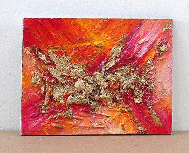 640x519 Valda Fitzpatrick Artwork Orange Gold Pink Abstract Original - Pink Abstract Painting