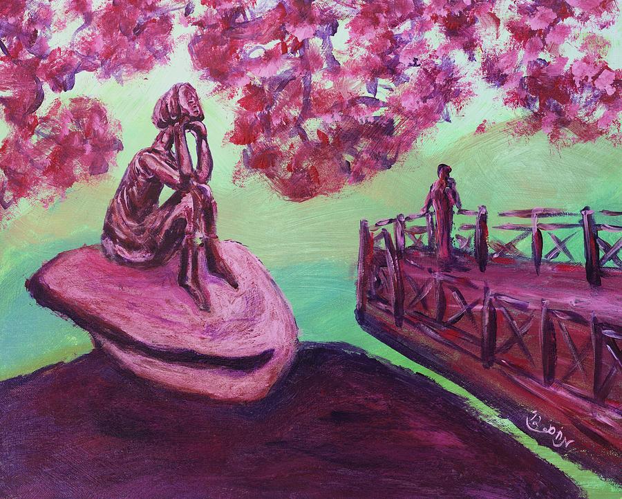 900x722 Lost In Thought Green Pink Magenta Purple With Cherry Blossom Tree - Pink And Green Painting