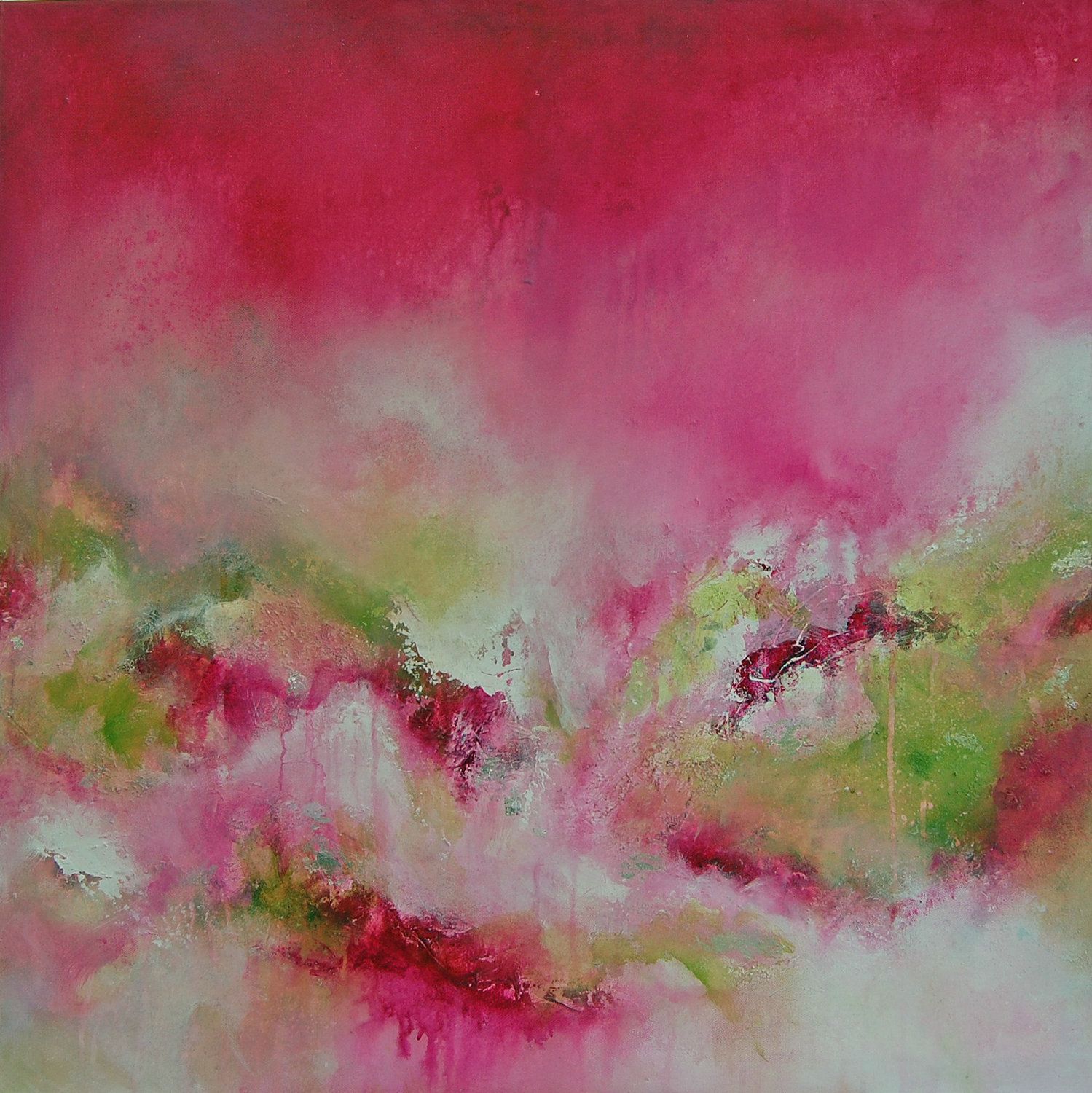 1499x1500 Pink Abstract Painting Original Modern Canvas Art Contemporary - Pink And Green Painting