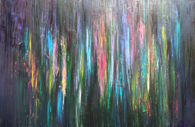 770x503 Saatchi Art Abstract Painting Colors Of Night Black Green - Pink And Green Painting