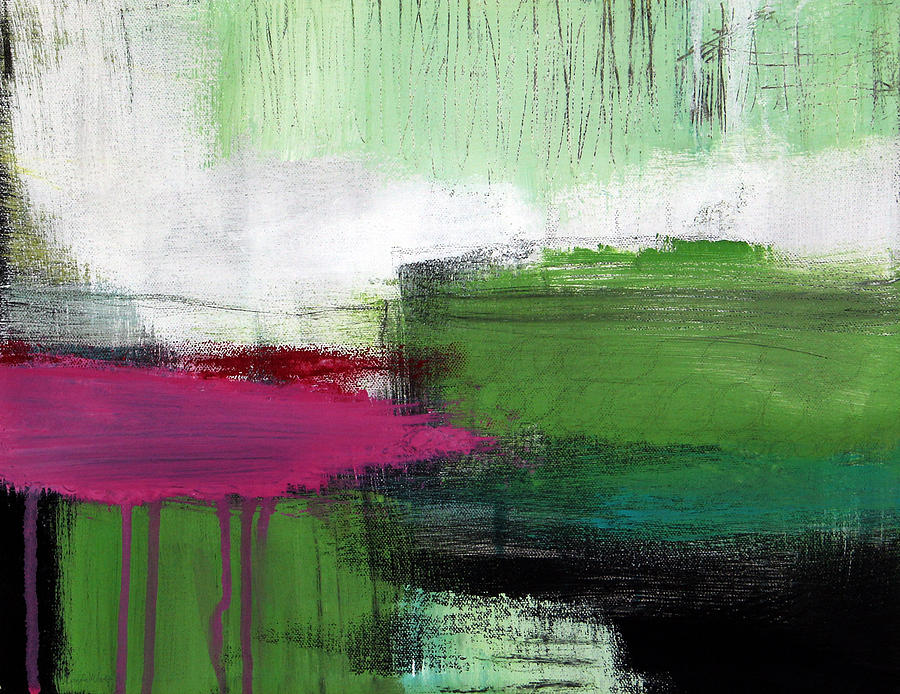 900x694 Spring Became Summer Abstract Painting Painting By Linda Woods - Pink And Green Painting