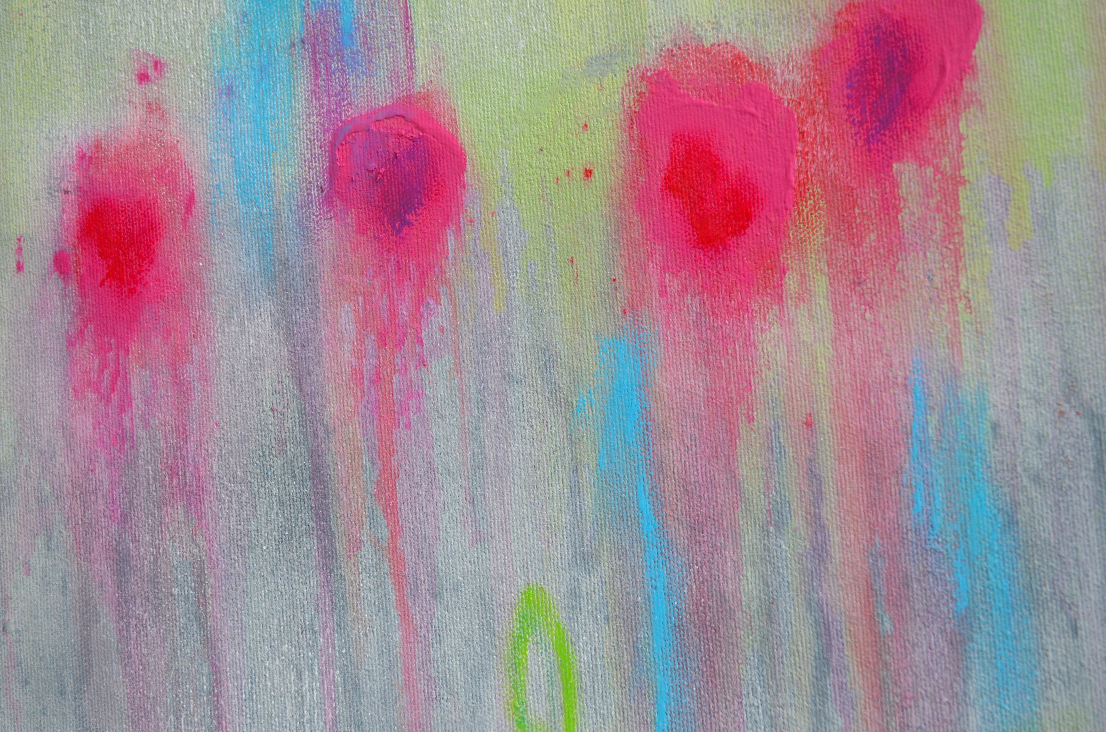 3865x2560 Flower Art Still Life Abstract Red Pink Flowers Painting Original - Pink And Green Painting