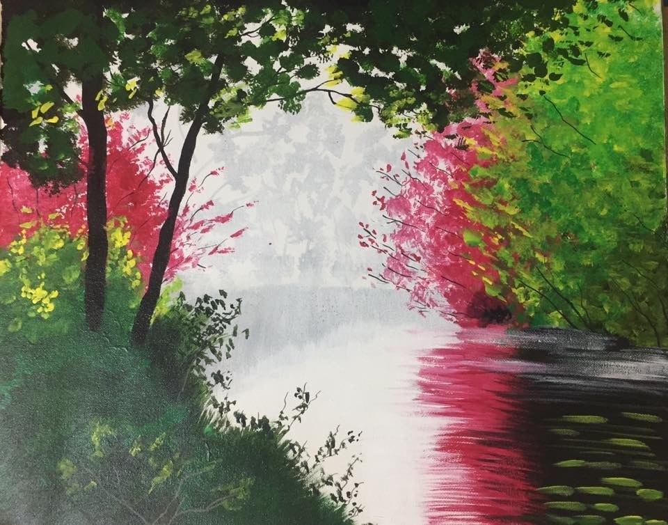 960x754 Buy A Blissfull Shade Of Pink And Green Handmade Painting By - Pink And Green Painting