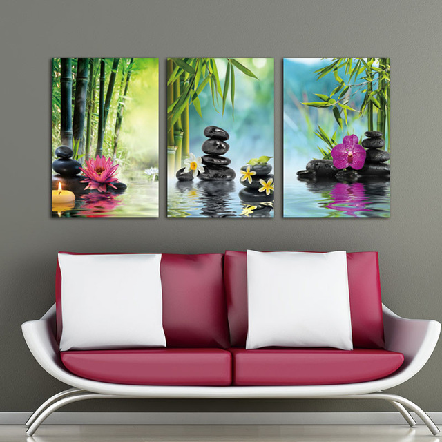 640x640 Canvas Painting Wall Art Picture Decor Spa Stone Green Bamboo Pink - Pink And Green Painting