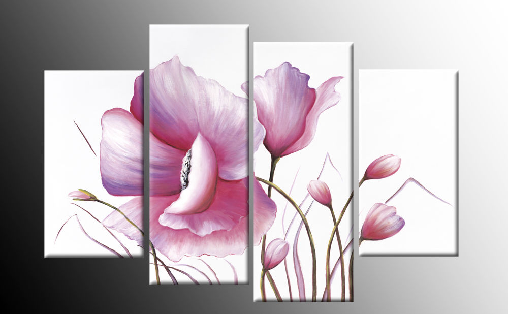 1000x618 Pink Floral Canvas Flower Painting Wall Art Split Multi 4 Panel - Pink Canvas Painting