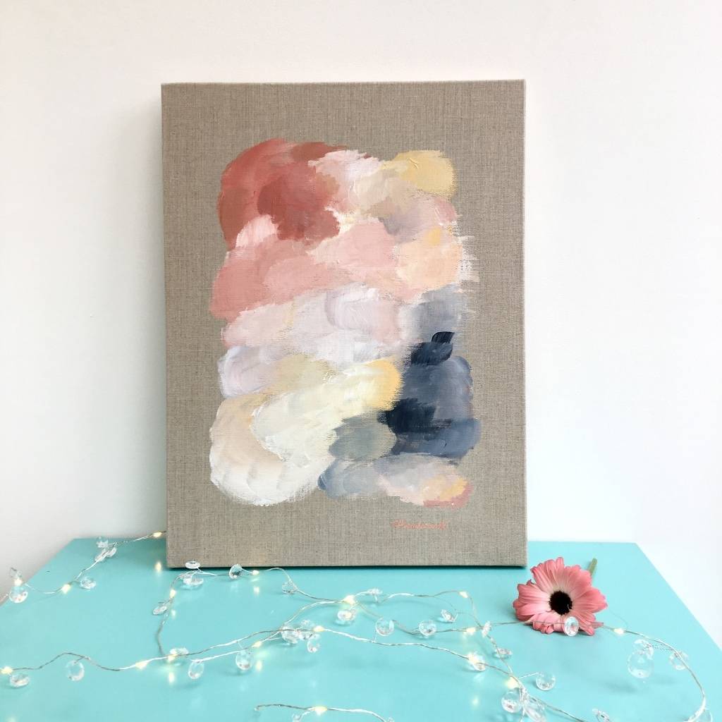 1024x1024 Pastel Pink Abstract Natural Linen Canvas Painting By Paint Me - Pink Canvas Painting