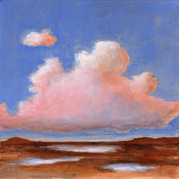 570x572 Pink Clouds Original Landscape Painting On Canvas 8x8 Big - Pink Cloud Painting