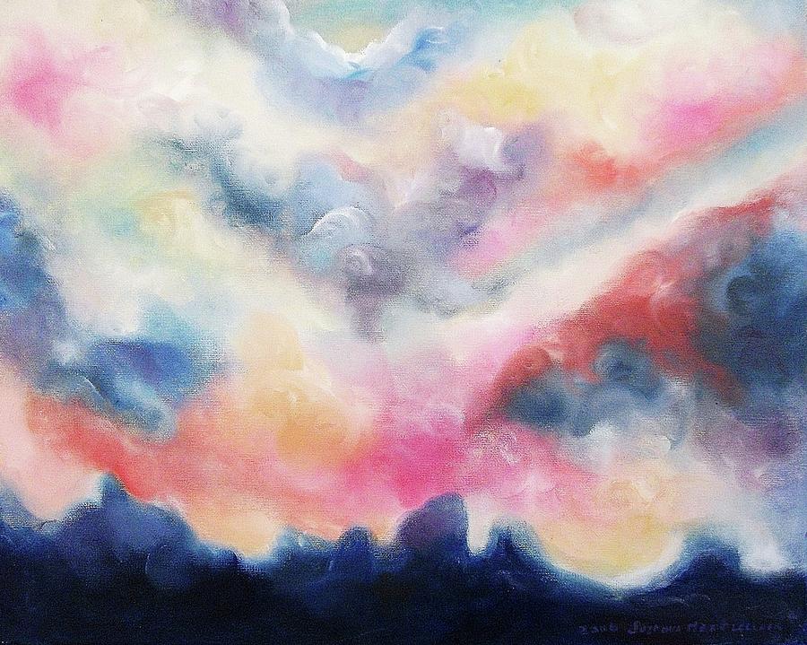900x719 Pink Clouds Two Painting By Suzanne Marie Leclair - Pink Cloud Painting