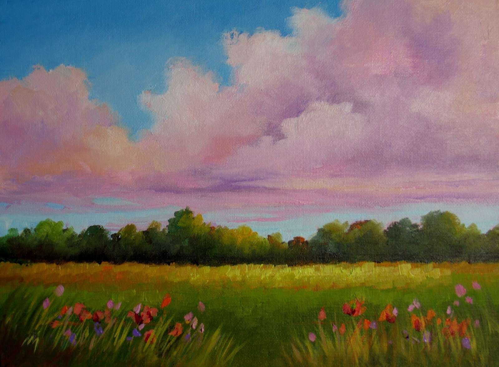1600x1175 Nel's Everyday Painting Pink Clouds And Wildflowers - Pink Clouds Painting