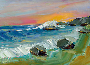 300x218 Pink Clouds Four Original Seascape Expression Sunset Oil Painting - Pink Clouds Painting