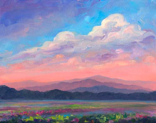 500x393 Summer Clouds 11x14 Oil On Canvas - Pink Clouds Painting