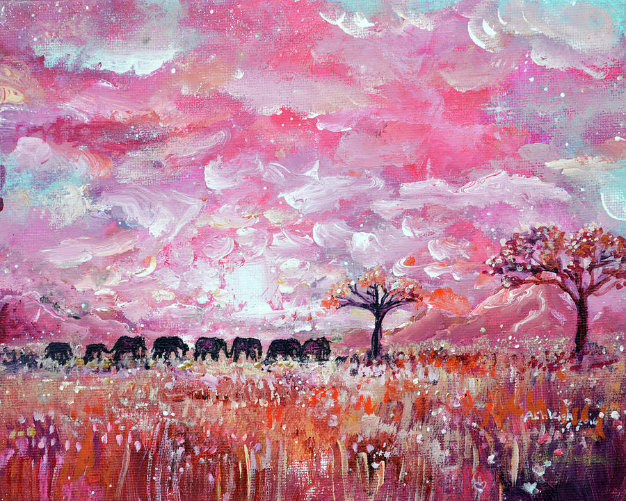 900x721 Original Pink Elephant Painting Kindness, Walking Talking, - Pink Elephant Painting