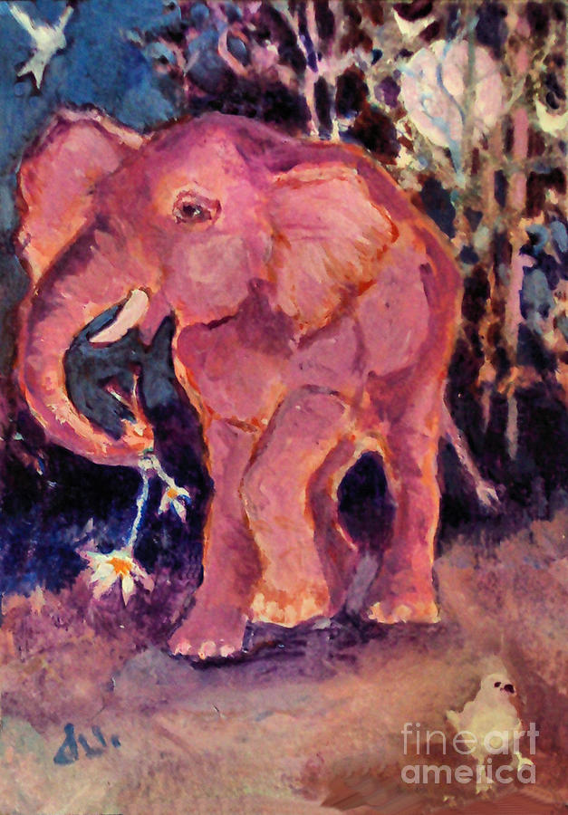 627x900 Pink Elephant Painting By Diane Ursin - Pink Elephant Painting
