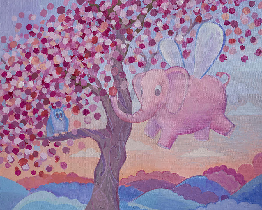 900x720 Pink Elephant Painting By Zinaida Olado - Pink Elephant Painting