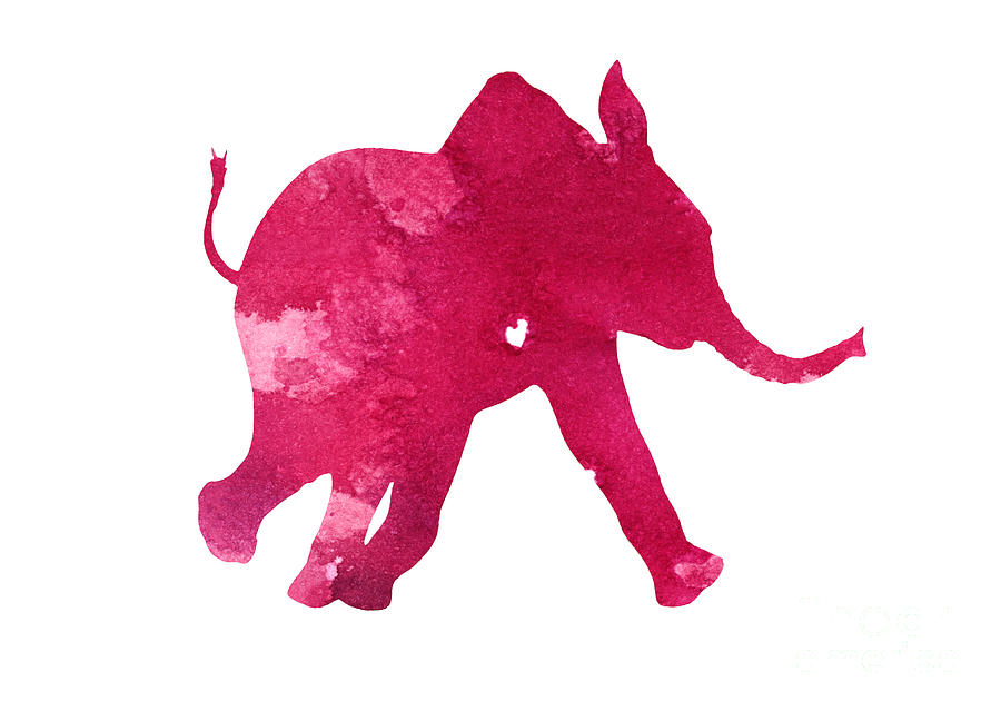 900x639 Pink Elephant Silhouette Watercolor Art Print Painting By Joanna - Pink Elephant Painting