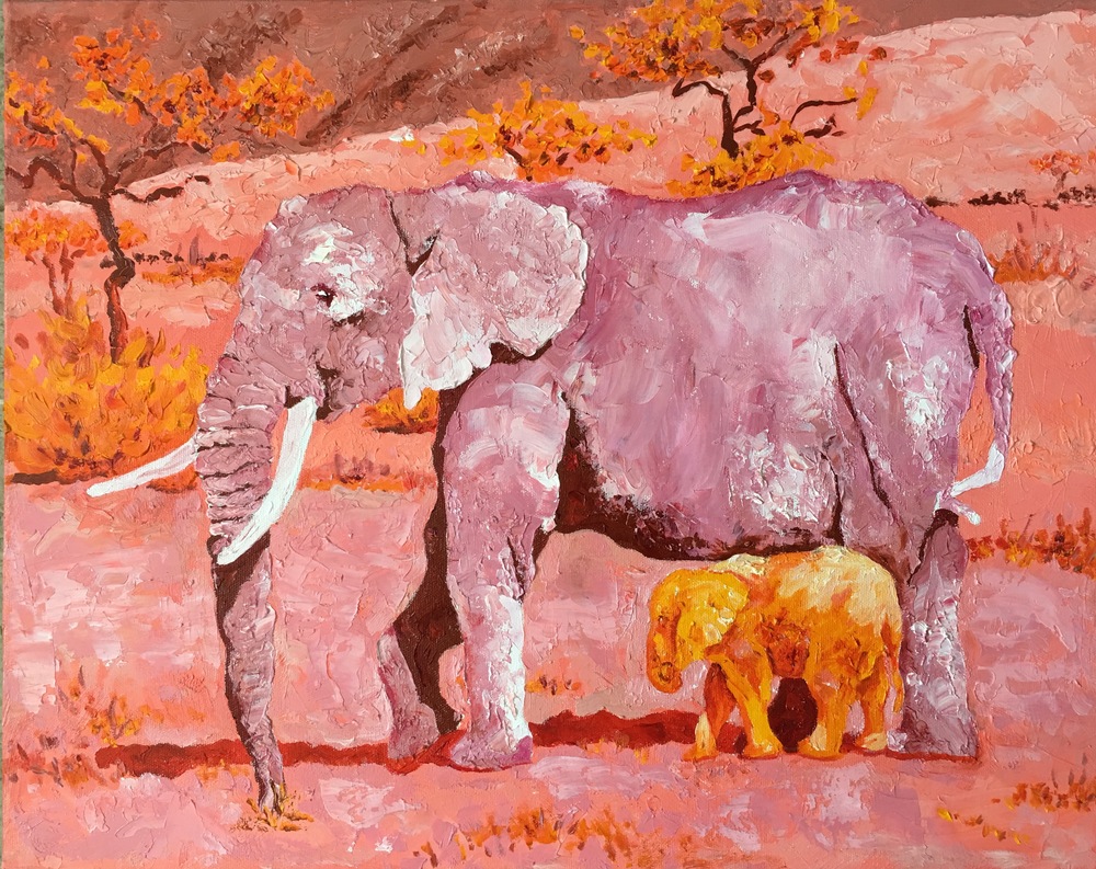 1000x793 Pink Elephant And Baby Vernon Dittenbir - Pink Elephant Painting