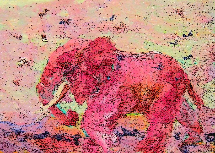 900x640 Pink Elephants Painting By Kathleen Harrington - Pink Elephant Painting