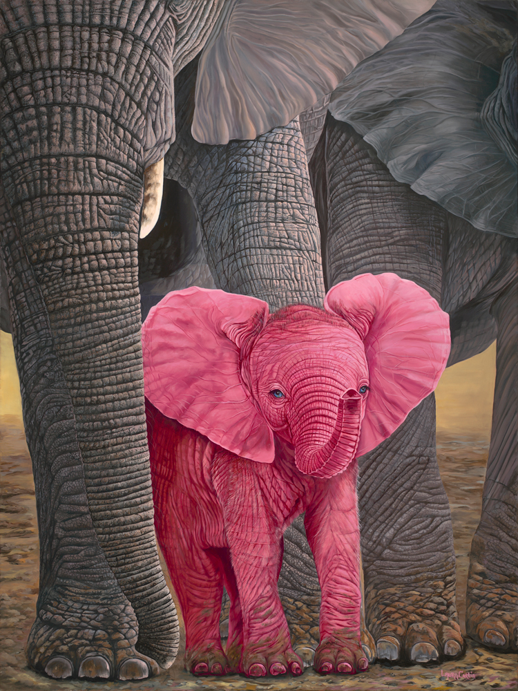 750x1000 Surprise Wildlife Art By Laura Curtin - Pink Elephant Painting