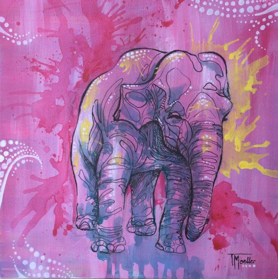 570x573 Elephant Painting Giclee Print Pink Baby By Onesmallsparrow - Pink Elephant Painting