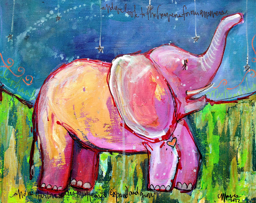 900x713 Emily's Elephant 2 Painting By Laurie Maves Art - Pink Elephant Painting